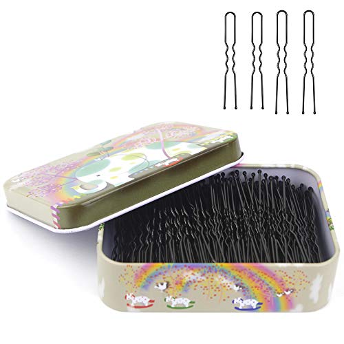 200pcs U Shaped Hair Pins Black with Cute Case, Hairpins for Buns, Premium Bobby Pins for Kids, Girls and Women, Great for All Hair Types(2.4 & 2 Inch)