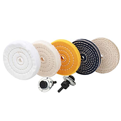 SCOTTCHEN 4' Buffing Polishing Wheels Soft(30Ply)/ Fine(50Ply)/ Medium(38Ply)/ Coarse 1/2' Thick/Rough 1/2' Thick with 1/2' Arbor Hole with 2sets 1/4' Shank for Drill - 5Pack