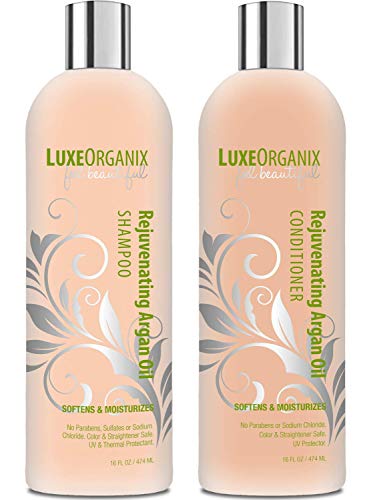 Moroccan Oil Shampoo and Conditioner: Sulfate Free for Color Treated and Keratin Hair Treatments - Sodium Chloride Free, Best for Curly, Frizzy or Dry Hair. No Parabens or Salt. LuxeOrganix 16 oz Set.