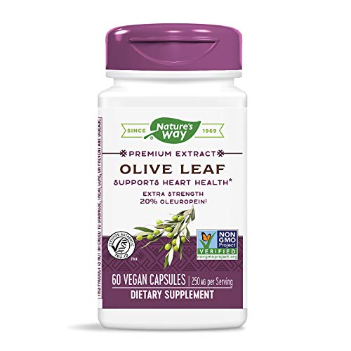 Nature's Way Premium Extract Standardized Olive Leaf 20% Oleuropein, 250 mg per serving, 60 VCaps