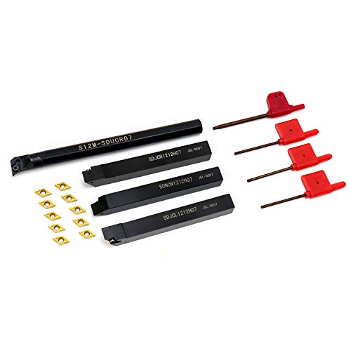 QWORK Turning Inserts, 4 Pcs Turning Tool Internal Turning Bar Holder with 10 PCS DCMT21.51 Indexable Carbide