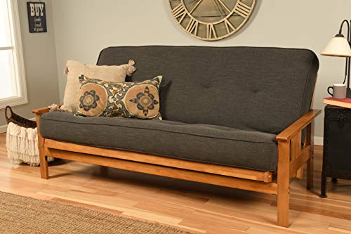 Kodiak Furniture Monterey Futon Set with Butternut Finish, Full, Linen Charcoal