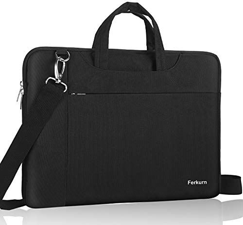 Ferkurn 14-15.6 Inch Laptop Sleeve Shoulder Case Protective Bag with Handle Compatible with MacBook Pro 16'/14' 15' 15.6' HP Asus Acer Chormebook Notebook Inspiron, Waterproof Cover with Pocket,Black