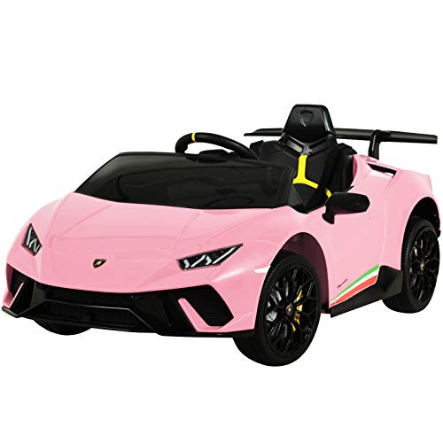 Uenjoy 12V Kids Electric Ride On Car Lamborghini Huracán Motorized Vehicles with Remote Control, Battery Powered, LED Lights, Wheels Suspension, Music,Compatible with Lamborghini, Pink