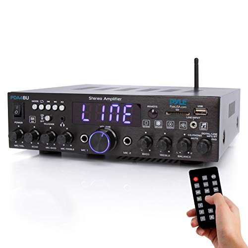 Wireless Bluetooth Home Stereo Amplifier-Multi-Channel 200 Watt Power Amplifier Home Audio Receiver System W/Optical/Phono/Coaxial, FM Radio, USB/SD, AUX, RCA, Mic in-Antenna, Remote-Pyle PDA4BU
