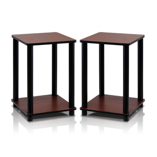 Furinno Turn-N-Tube End Table Corner Shelves, Set of 2, Dark Cherry/Black