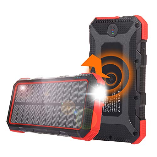 Solar Power Bank, 25000mAh Sendowtek PD 18W Fast Charging 7.5W/10W Qi Wireless Portable Phone Charger 4 Output& 2 Input Huge Capacity Backup Battery Flashlight IP54 Rainproof for Outdoor Camping