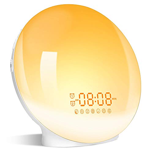 Wake- Up Light, LBell 7 Colored Night Light/Sunrise Simulation & Sleep Aid, Dual Alarm Clock with FM Radio, 7 Natural Sounds and Snooze for Kids Adults Bedrooms/Night Light Ambiance