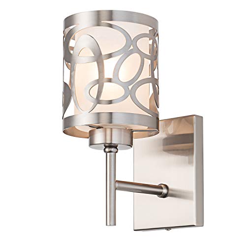 Modern Brushed Nickel Wall Sconce, Metal Caged Frosted Glass Bedside Wall Lamp, Vanity Lighting Fixture Wall Sconce for Bedroom Living Room