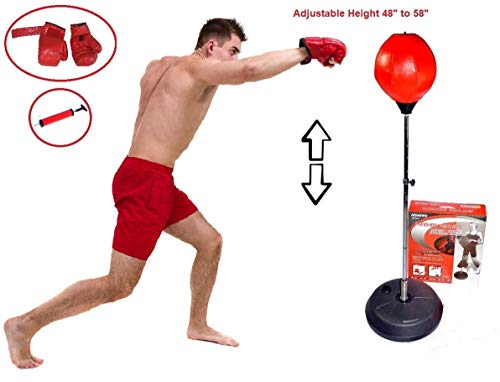 Athletic Bar Punching Bag Reflex Boxing Bag with Stand, Boxing Gloves, Height Adjustable Freestanding Punching Ball Speed Bag Heavy Bag - Boxing Training Stress Relief & Fitness