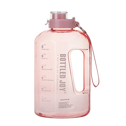 BOTTLED JOY Half Gallon Water Bottle with Straw Lid, BPA Free 75oz Large Water Bottle Hydration with Motivational Time Mark Leak-Proof Drinking 2.2L Water Bottle for Camping Workouts and Outdoor