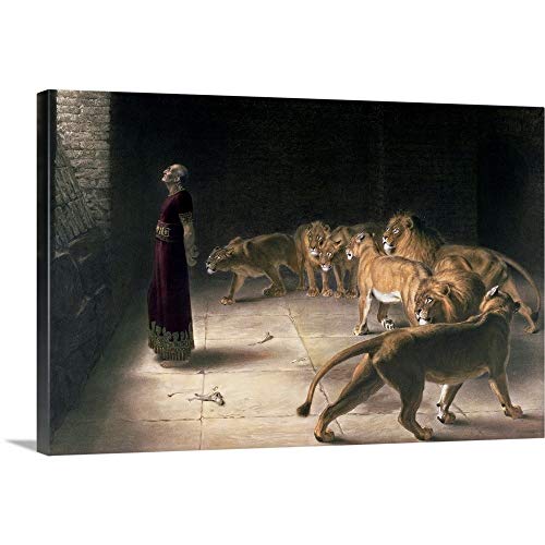 Daniel in The Lions Den, Mezzotint Canvas Wall Art Print, 30'x20'x1.25'