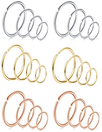 FIBO STEEL 18-20G 5-24PCS Stainless Steel Body Jewelry Piercing Nose Ring Hoop Nose Piercing
