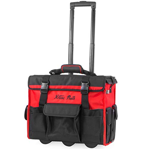 XtremepowerUS Rolling Tool Bag with Wheels Organizer Telescoping Handle 18' Wide Storage Organizer Bag Tool Box with Wheels