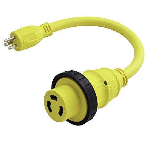 Marvine Cable Shore Power Cord Adapter 15Amp Male 5-15P to 30Amp Lock Female L5-30R Pigtail 1.5Ft