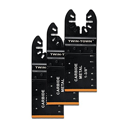 TWIN-TOWN 3 pack Carbide Teeth Oscillating Multitool Blade Carbide Saw Blades for Hard Material/Metal/Nails/Bolts/Screws