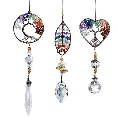 H&D HYALINE & DORA Handmade Chakra Suncatcher Window Hanging Crystal Drop Prism Ornaments,Pack 3pcs