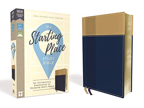 NIV, Starting Place Study Bible, Leathersoft, Navy/Tan, Comfort Print: An Introductory Exploration of Studying God's Word