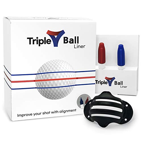 Triple Golf Ball Liner Alignment Tool, Golf Ball Marker Tool for a Better Alignment. 2 Golf Pencils Included - Triple Golf Ball Liner Compatible with Golf putters