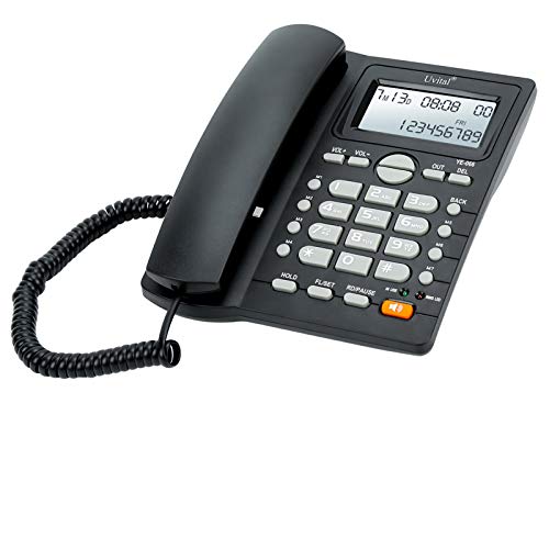 Desktop Corded Telephone, Hands-Free Calling, LCD Display, DTMF/FSK Dual System, Wired Landline Phone for Home/Hotel/Office, Adjustable Volume, Real Time Date&Week Display, Adjustable LCD Brightness