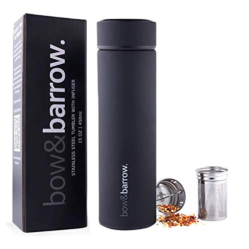 Tea Tumbler with Infuser this Tea Thermos is Perfect for Loose Leaf Tea. This Stainless Steel Leakproof Tea Infuser Bottle can also be used as a Travel Tea Mug (Black)
