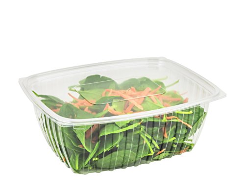 Dart C48DER, 48-Ounce ClearPac Clear Rectangular Plastic Container With Clear Flat Lid, Take Out Salad Deli Fruit Food Disposable Containers (100)