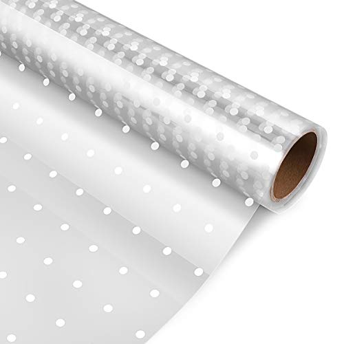 STOBOK Clear Cellophane Wrap Roll,White Dot Florist Paper Wrapper 15.7 inch x100 Ft Crystal Long Film Gift Wrappings Packing Paper for Flowers Craft Basket Bouquet Fruit Food