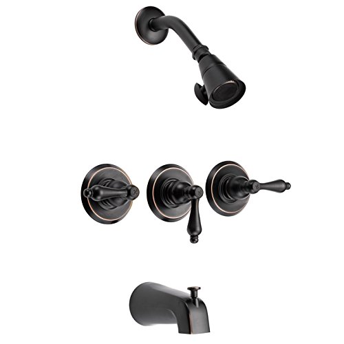 Designers Impressions 651460 Oil Rubbed Bronze Tub Shower Combo Faucet - Three Handle Design and Brass Shower Head - Convertible