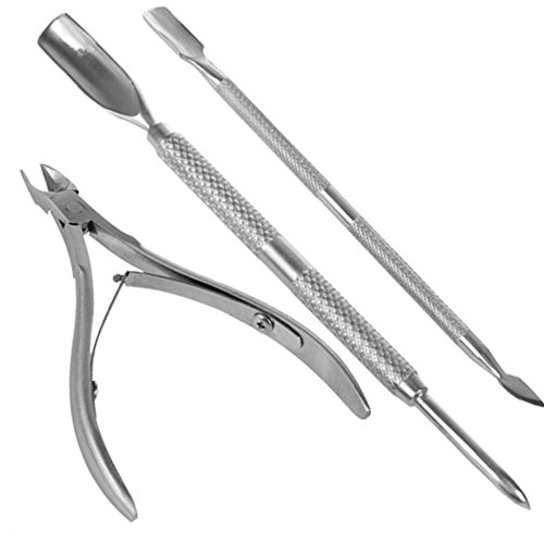 Nail Cuticle Spoon Pusher Remover Nail Cut Tool Pedicure Manicure Set. Pocket Nail Cuticle Nipper Pack Contains Nail Trimmer, Pack of 3