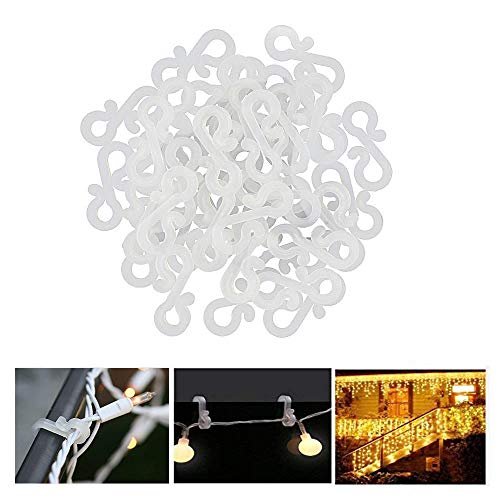 Meetory Christmas Mini Gutter Hang Hooks Weatherproof Plastic S Clip Hooks for Xmas Decoration Outside String Lights (100)