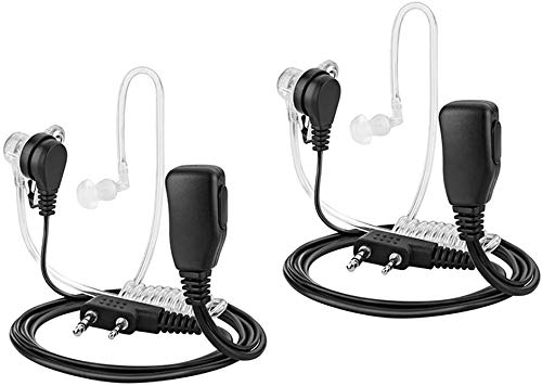 TOMSENN 2-Pin Covert Acoustic Tube Walkie Talkie Earpiece – Two Way Radio Earpiece with a PTT Mic - Compatible with Walkie Talkie Headset Brands (Kenwood, Puxing, Wouxun, Baofeng) – Pack of 2