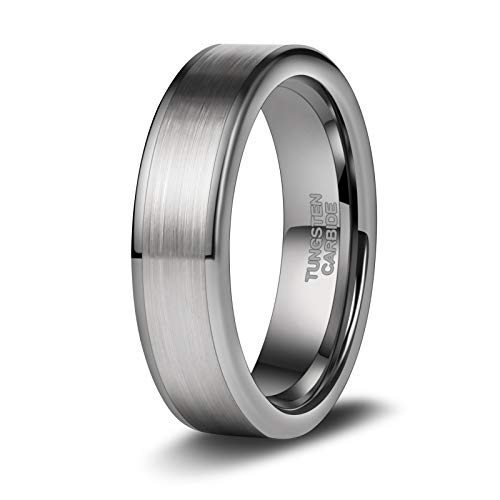 TRUMIUM 6mm Tungsten Carbide Ring Classic Wedding Band for Men Women Matte Silver Flat Comfort Fit Size 8.5