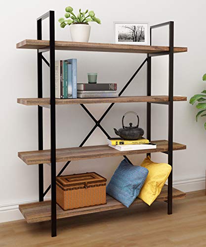 45MinST 4-Tier Vintage Industrial Style Bookcase/Metal and Wood Bookshelf Furniture for Collection,Vintage Brown, 4/5 Tier (4-Tier)