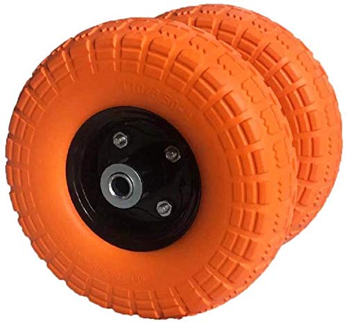 AFT PRO USA 2-Pack 10' Flat Free Tires Air Less Tires Wheels with 5/8' Center - Solid Tire Wheel for Dolly Hand Truck Cart/All Purpose Utility Tire on Wheel (Orange)
