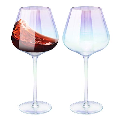 Cyimi Wine Glasses 22 Ounce Long Stem Red Wine White Wine Glass Set of 2 Hand Blown Crystal Glass Iridescent Luxury for Wedding Birthday Party Gifts