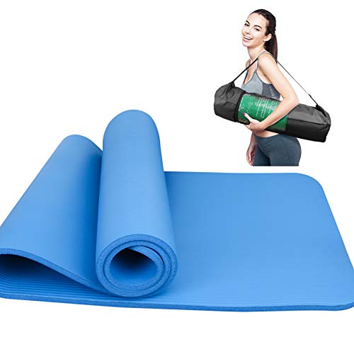 AKASO Yoga Mat with Carrying Strap and Carrying Bag, 0.39 Inch Thick High Density Anti-Tear Yoga Mats for Women Exercise Gym (Blue)