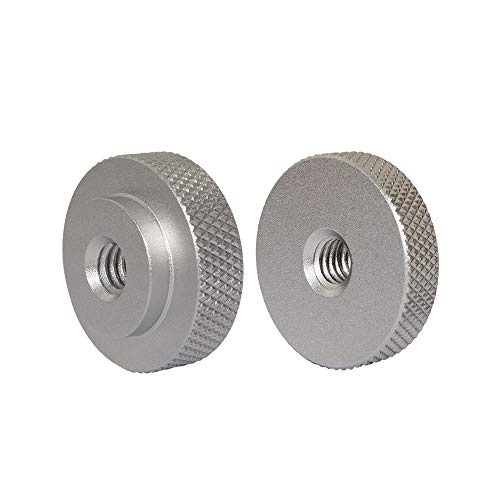 2 Pack 25mm Large Knurled Edge 1/4'-20 Female Thumb Wheel Lock Nut Adapter (Silver)