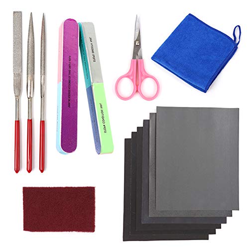 15 Pieces Resin Casting Polishing Tools Set, Include Sand Papers, Polishing Blocks Cloth, 3 Metal Files and Scissors for Polishing Epoxy Resin Jewelry Making Supplies