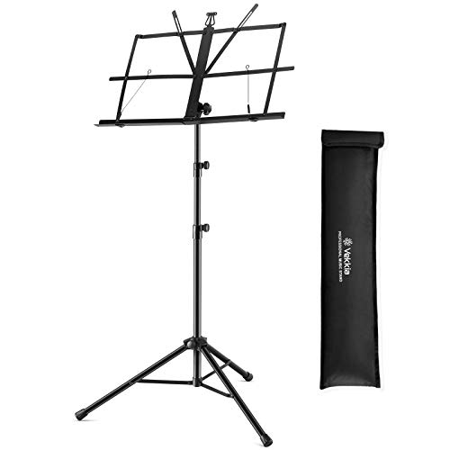 Vekkia Folding Music Stand, 1.0mm Thickness Metal Portable Music Stand for Travel, Super Sturdy with Carrying Bag, Suitable for Instrumental Performance