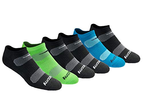 Saucony Men's Multi-Pack Mesh Ventilating Comfort Fit Performance No-Show Socks, Black Fashion (6 Pairs), Shoe Size: 8-12
