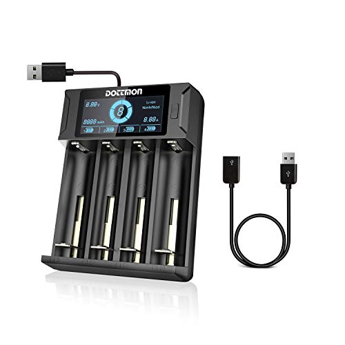 DOTTMON LCD Smart Universal Battery Charger 4 Bay for Rechargeable Batteries AA AAA NiMH NiCD SC C D,Li-ion 18650 26650 21700 26500 22650 18490 17670 17500 17355