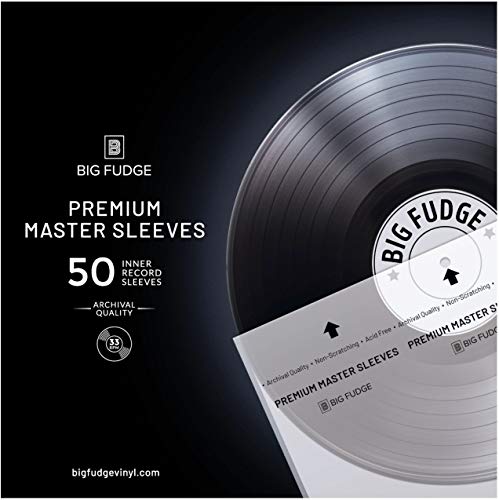 Big Fudge Premium Master Vinyl Record Sleeves - 50x Record Inner Sleeves for 12' Vinyl Record Storage. Clear 3-Layer LP Sleeves with Anti-Static Rice Paper. Acid Free, Archival Album Sleeves