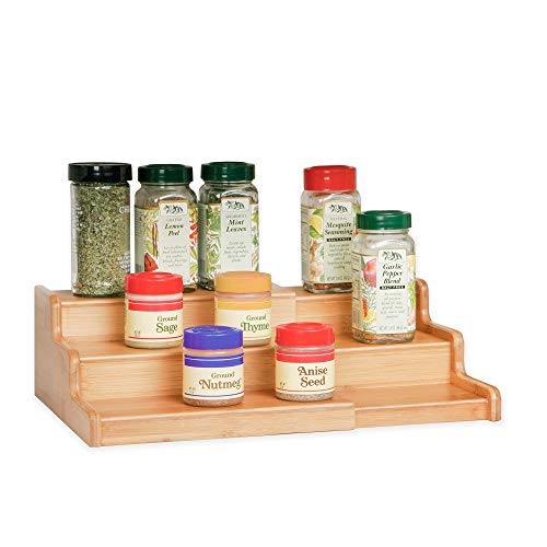 Seville Classics 3-Tier Expandable Bamboo Spice Rack Step Shelf Cabinet Organizer
