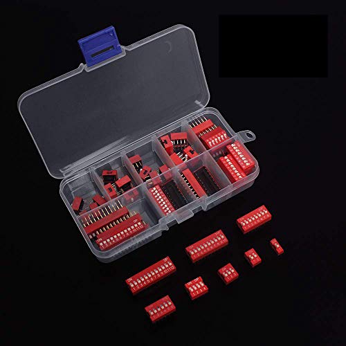 Double Row Dip Switch Assorted Kit in Box 1 2 3 4 6 8 10 12 Position 2.54mm PCB Mountable On Off Dip DIL Switch, Pack of 40pcs Slide Type Red Toggle Switch for Circuit, Breadboards, and Arduino