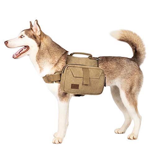 OneTigris Dog Pack Hound Travel Camping Hiking Backpack Saddle Bag Rucksack for Medium & Large Dog (Brown, Large)