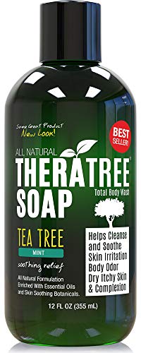 TheraTree Tea Tree Oil Soap with Neem Oil - 12oz - Helps Skin Irritation, Body Odor, Helps Restore Healthy Complexion for Body and Face by Oleavine TheraTree