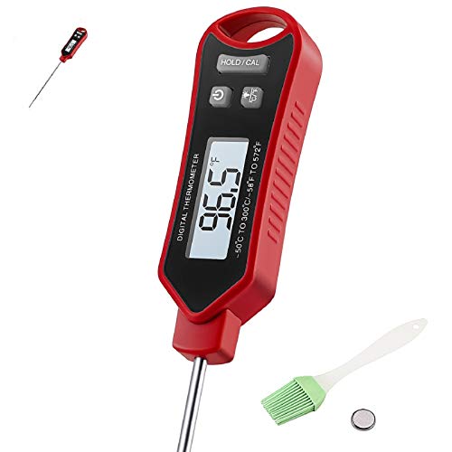Meat Thermometers for Cooking Grilling Smoking, Instant Read Waterproof Digital with Long Probe for Kitchen Temperature for BBQ Grill baking Oil Yogurt Milk (Red)