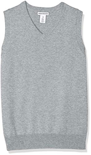 Amazon Essentials Toddler Boys Uniform Cotton V-Neck Sweater Vests, Light Heather Grey, 4T