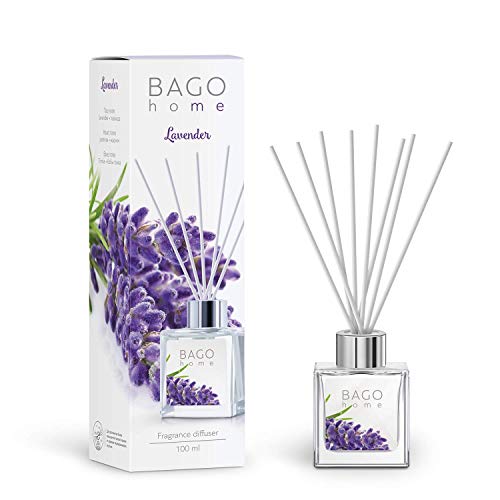 BAGO home Fragrance Oil Reed Diffuser Set - Lavender | Lavender, Jasmine & Tonka Beans Notes | 100 ml 3.4 oz