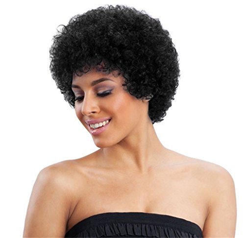 ALICE Afro Wig 4' Short Kinky Curly Human Hair Wig (Natural Black)